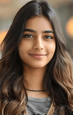 Portrait of a young woman with long dark hair