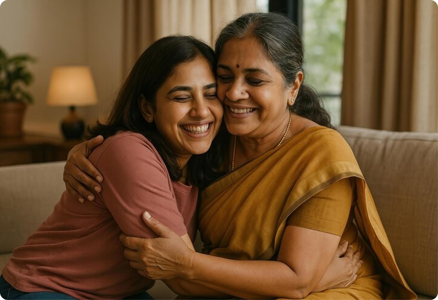 Mother and daughter smiling